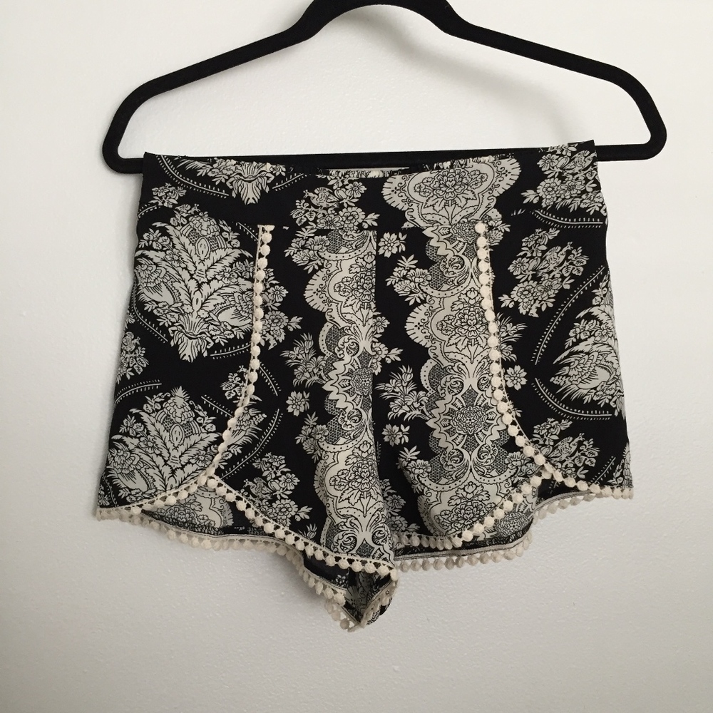 White & Black Paisley Shorts